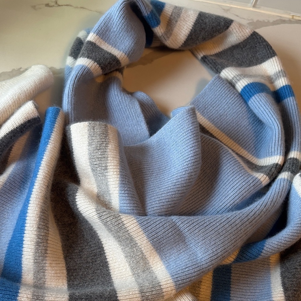 Cashmere, mixed ,Striped Blue and Gray Scarf
